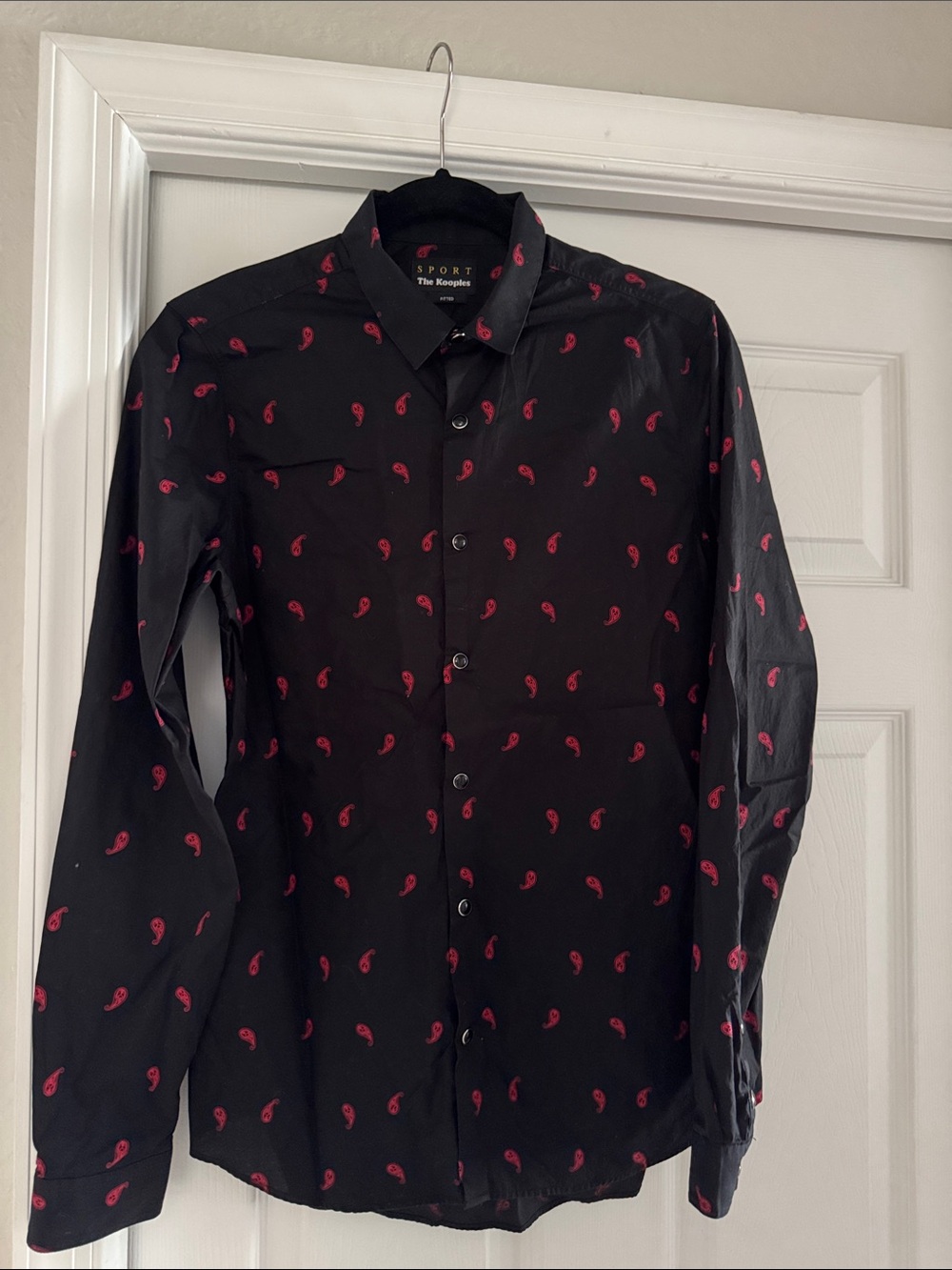 The Kooples Black Button-Down Shirt with Pink Paisley Print